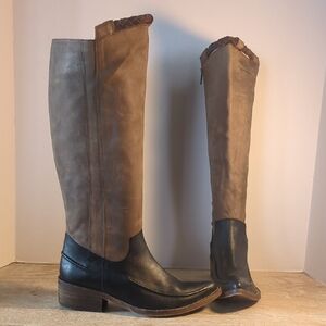 New Free People Tritone Black & Brown Leather Knee High Riding Boots Eur 37